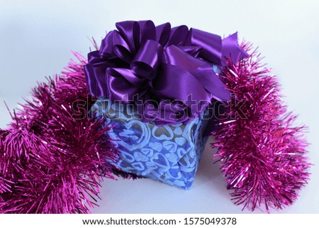 Christmas gift box and dice white background