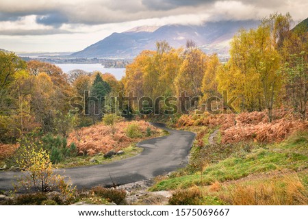 View down the Derwent valley towards Keswick and Skiddaw in autumn time
