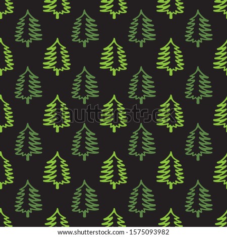 Seamless pattern with Christmas tree. Hand drawn style. Doodle style. Holiday New Year or Christmas vector illustration. Design element for banner, wallpaper, wrapping paper or fabric.