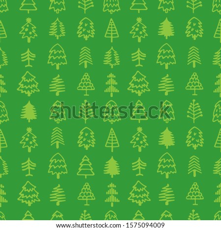 Seamless pattern with Christmas tree. Hand drawn style. Doodle style. Holiday New Year or Christmas vector illustration. Design element for banner, wallpaper, wrapping paper or fabric.