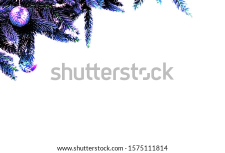 Natural spruce branches with stars and toy balls. isolated on white background christmas background for christmas and new year.Christmas tree branches and ornaments on white background.places to copy.