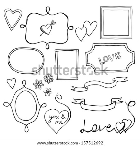 Set of doodle frames and elements for Valentine's Day