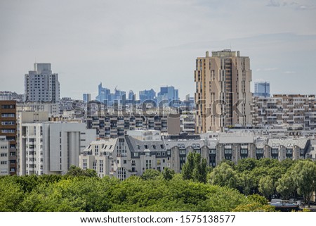 Aerial view of Paris city from Park de la Villette. Paris, France.