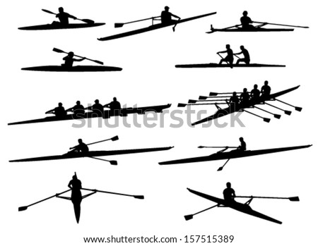 rowing silhouettes Royalty-Free Stock Photo #157515389