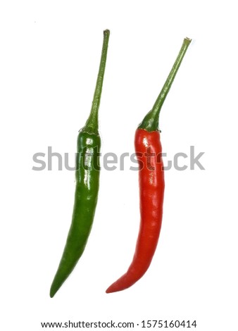 red green chilli peppers isolated