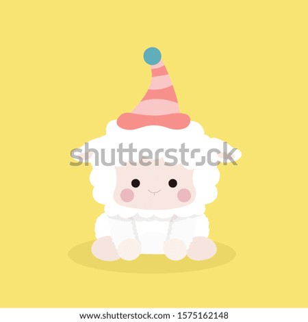 Cute sheep in flat style on pastel background.
