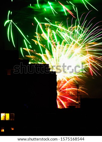 New Year. Celebration with fireworks in Ostrava in Moravia, Czech Republic.