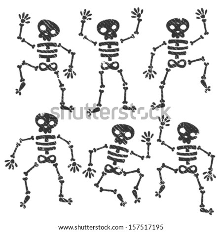 Set of grunge dancing skeletons