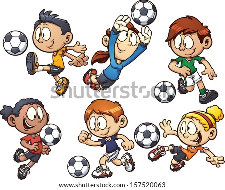 Cartoon soccer kids. Vector clip art illustration with simple gradients. Each element on a separate layer.
