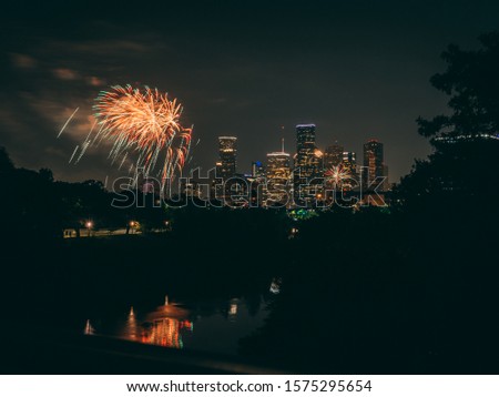 Houston fireworks. Celebration over downtown Houston during Independence Day 2019.
