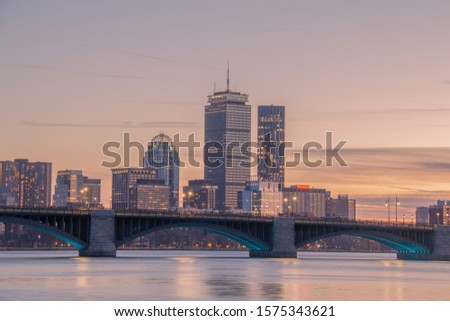 Boston Skyline from Waterfront at Sunset