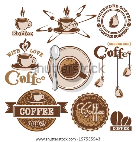 Set of designed vector coffee elements, icons and labels