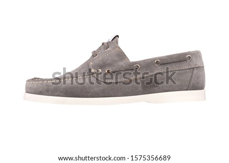  man leather shoes on perfect white background, italian moccasin, stock photography