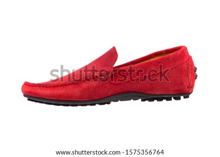 man leather shoes on perfect white background, italian moccasin, stock photography