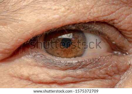 Close up shot of an eye of an elderly asian lady