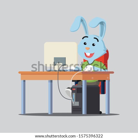 fat rabbit nerd playing pc games vector illustration