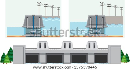 Diagram showing how water in dam works illustration