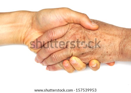 young and old holding hands                          