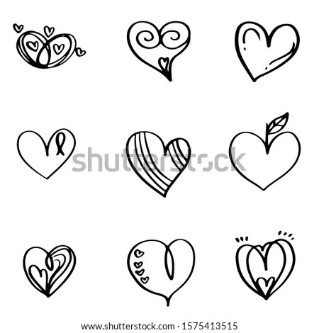 Doodle Simple lines heart Valentine card Hand drawn style vector illustration