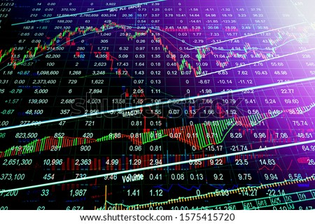 stock market concept and background Stock market graph on screen. Ticker on monitor screen. 