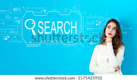 Searching theme with young woman in a thoughtful face