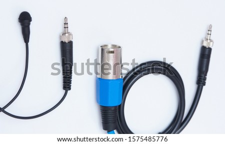 Sound and music recording theme. Connectors and audio cables isolated on white background