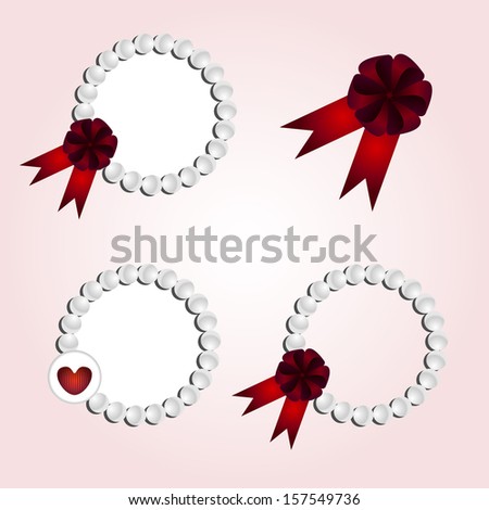 round decorative elements vector of red ribbons and beads