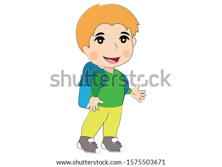 Little Child with his backpack. Cartoon Kid. Vector Illustration of Child. Cartoon Child