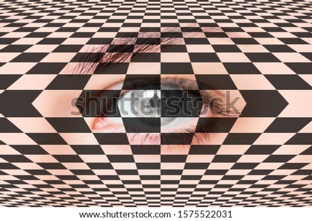 Abstract Hypnosis checkered background with girl eye