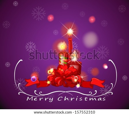 Illustration of a purple christmas card with red lighted candles