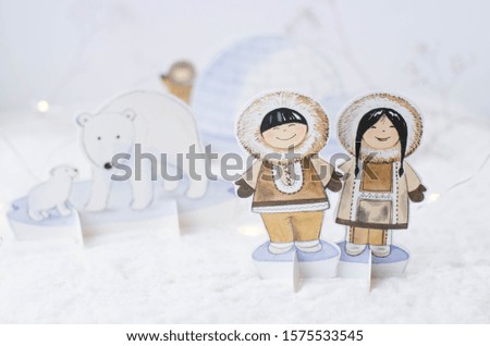 Winter snow bear and people