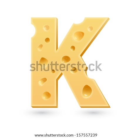 K cheese letter. Symbol isolated on white. Vector design element