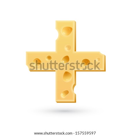 Cheese plus mark. Symbol isolated on white. Vector design element