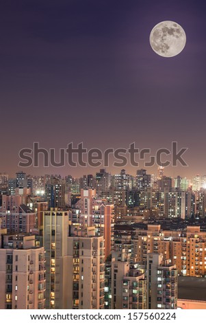 crowded shanghai buildings at night