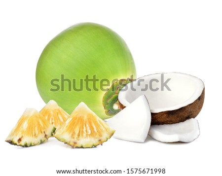 Coconut and pineapple isolated on a white background