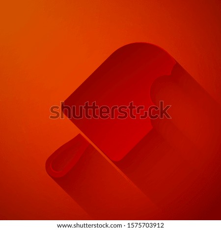 Paper cut Ice cream icon isolated on red background. Sweet symbol. Paper art style. Vector Illustration
