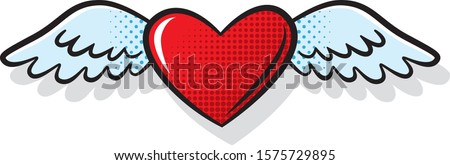 Heart wings fly romantic comics style, vector