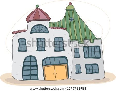 Illustration of cute house icon. Doodle graphic. Isolated on white background. Stock vector illustration