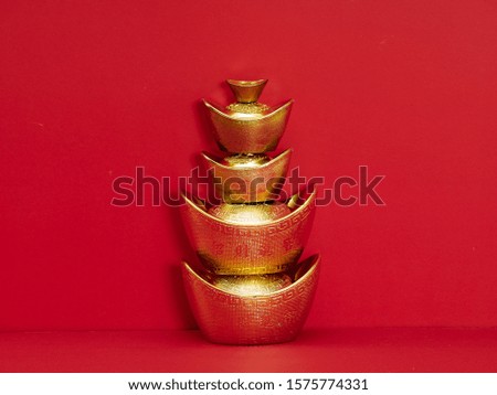Chinese new year 2020. Happy chinese new year or lunar new year. Chinese gold ingot on red background (English translation for foreign text means blessing, luck and wealthy).