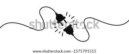 Electric socket with a plug. Connection and disconnection concept. Concept of 404 error connection. Electric plug and outlet socket unplugged. Wire, cable of energy disconnect – vector Royalty-Free Stock Photo #1575791515