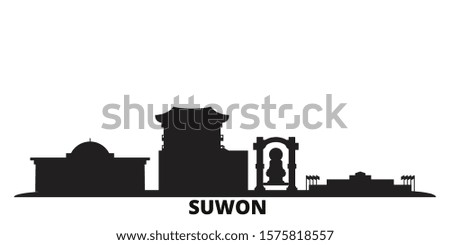 South Korea, Suwon city skyline isolated vector illustration. South Korea, Suwon travel black cityscape Royalty-Free Stock Photo #1575818557