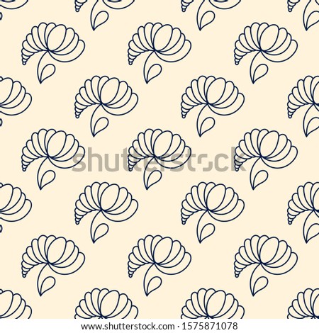 Hand drawn vector seamless pattern with abstract flowers, line art. For fabric, paper and other surfase.
