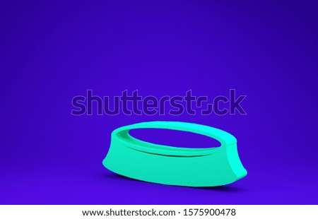 Green Pet food bowl for cat or dog icon isolated on blue background. Minimalism concept. 3d illustration 3D render