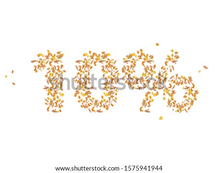 10% off discount, Autumn sale, retail, online, banner, poster, display, wallpaper, postcard, Different Autumn leaves blowing through the sky, white isolated background