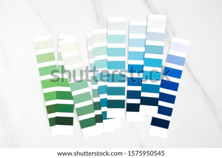 Fashion Color trend. Color swatch. Blue and green sample colors. Forecast of the future popular colors. 
