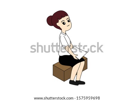 Woman student holding sheet and sitting on chair, Cartoon vector illustration