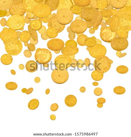 Falling gold american dollar coins  isolated on white