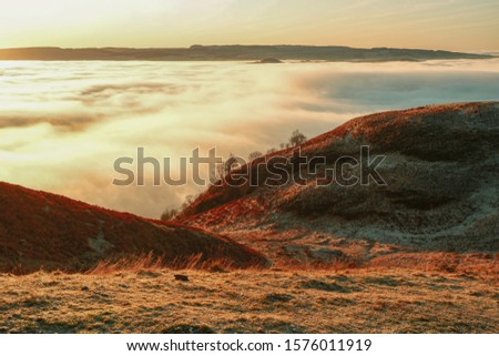 Early morning winter walk up Conic Hill, Balmaha, Loch Lomond, Scotland Royalty-Free Stock Photo #1576011919