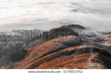 Early morning winter walk up Conic Hill, Balmaha, Loch Lomond, Scotland Royalty-Free Stock Photo #1576011952