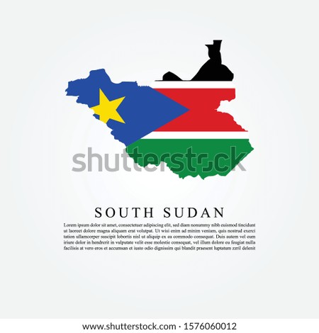 Flag of South Sudan in maps territory and information text poster, south Sudan template design. Vector Eps 10